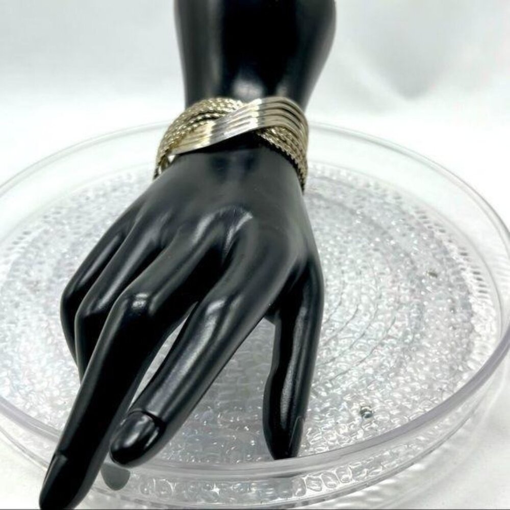 Unique Multi-Finish Silver Waves Cuff Bracelet - image 4